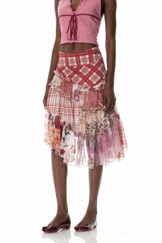 Clemency Asymmetric Patchwork Maxi Skirt