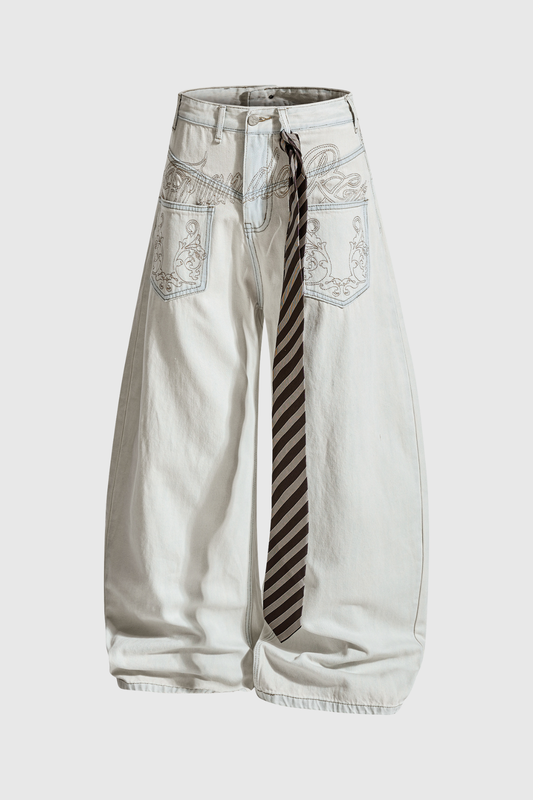 Dias Deconstruct Embroidered Baggy Jeans