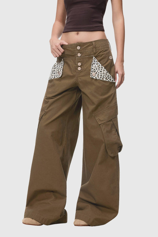 Diocletian Deconstruct Leopard Cargo Jeans In Brown
