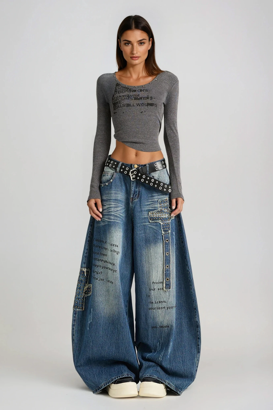 Diomidis Deconstruct Print Bleached Barrel Jeans