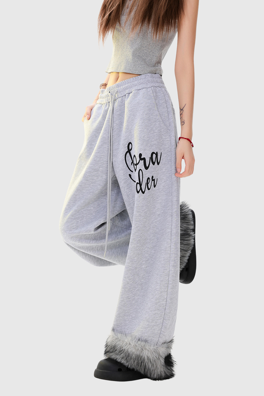 Dobrawa Print Faux Fur Barrel Pants In Grey