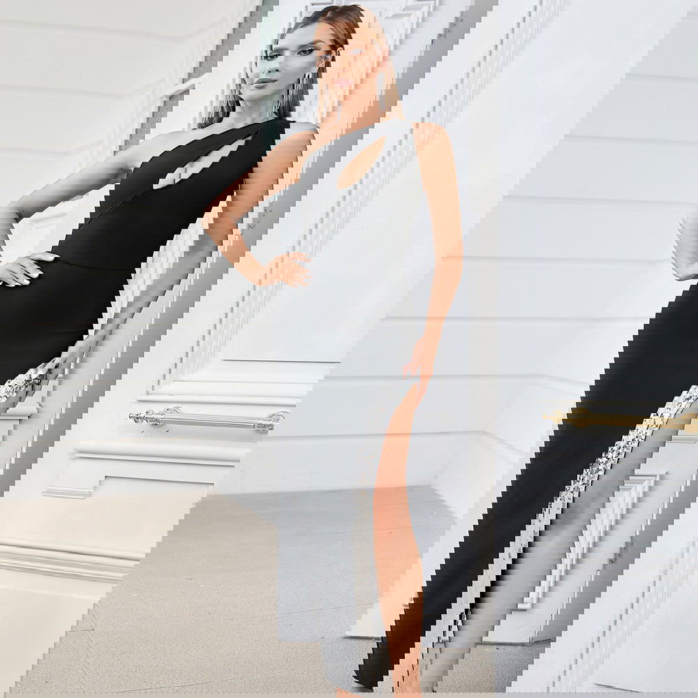 Dress Arrival Simple Hollow Out Cutout out One Shoulder Sequined Side Slit Dress Dinner Dress Slim Fit