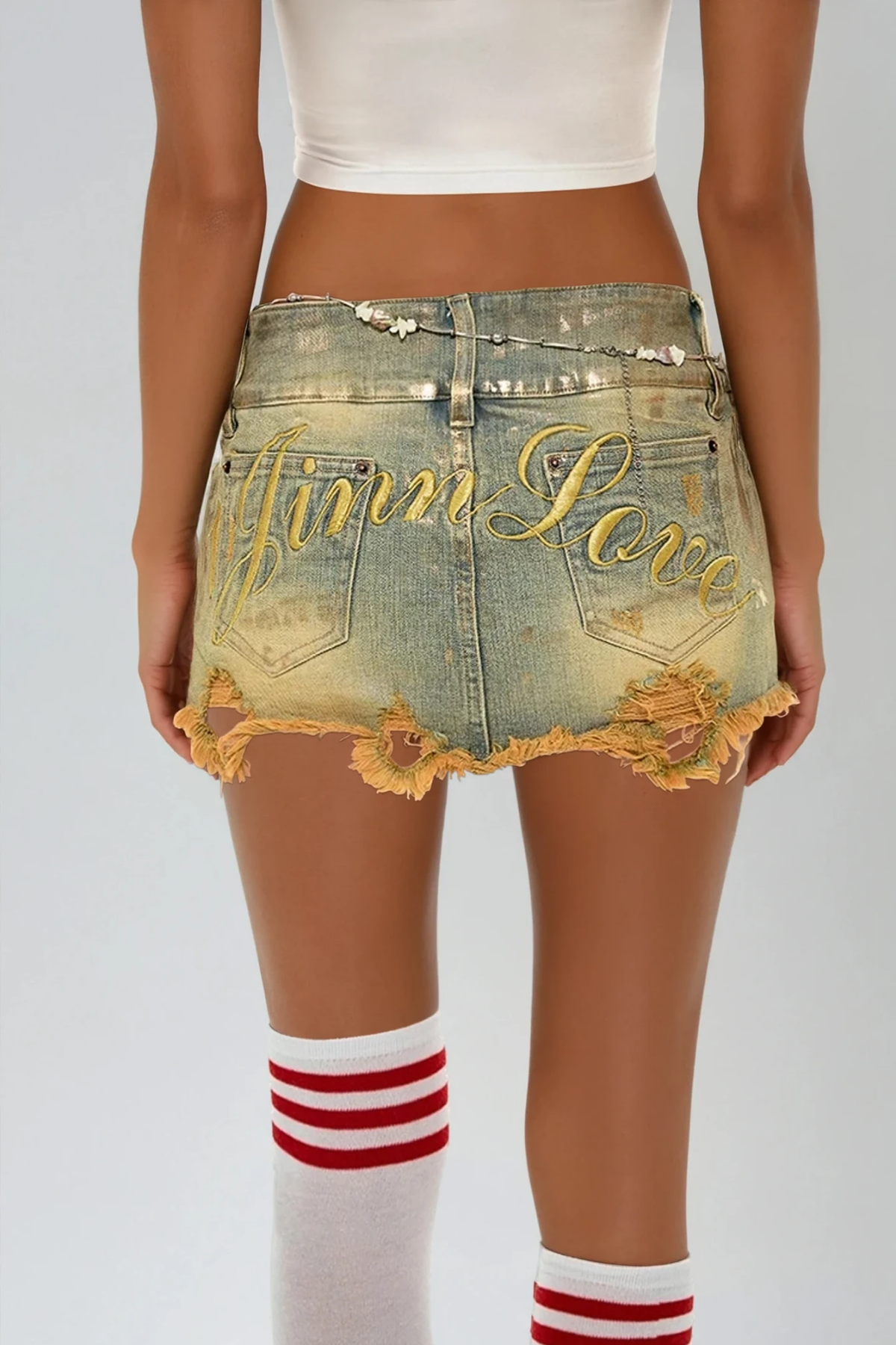 Dustin Ripped Fringe Denim Mini Skirt