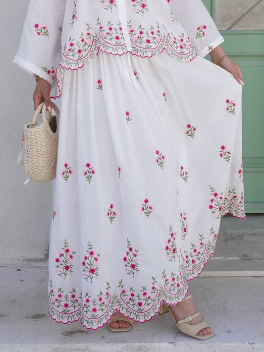 Delicate Floral Embroidered Ruffle Blouse