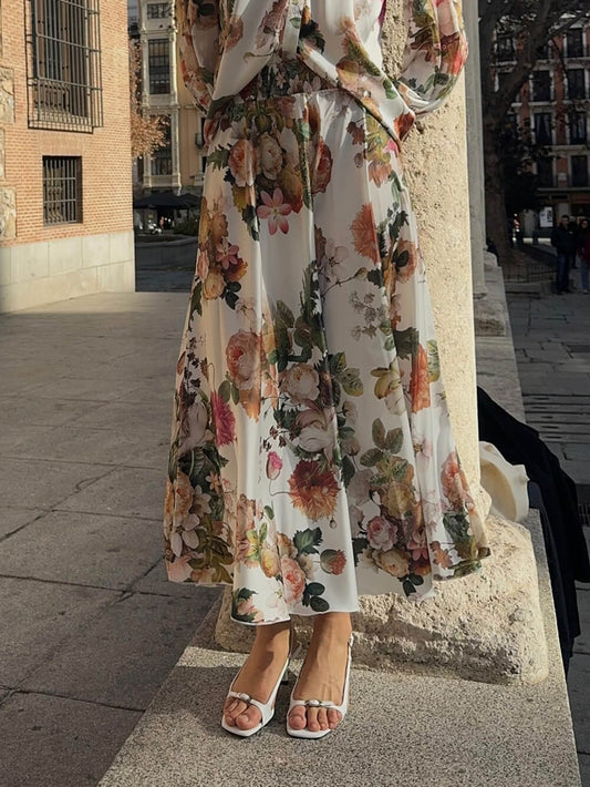 Elegant Floral Print Loose-Fit Button-Up Shirt