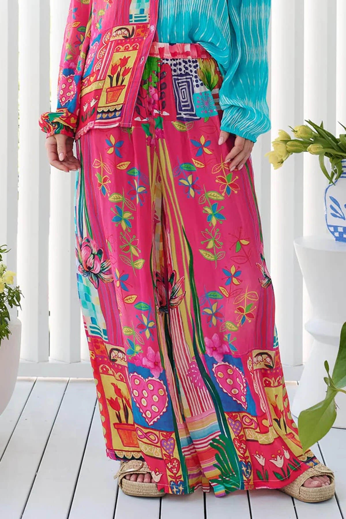 Unique Patchwork Print Button-Up Loose Fitting Shirt