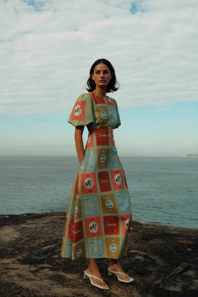 Linen Crewneck Waist Dress