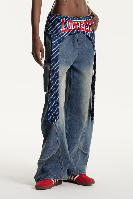 Deepak Stripe Deconstruct Baggy Jeans