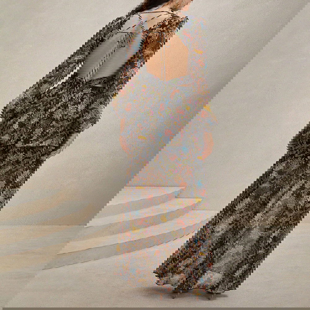 Elegant Bohemian Printed V neck Dress Vacation Casual Dress