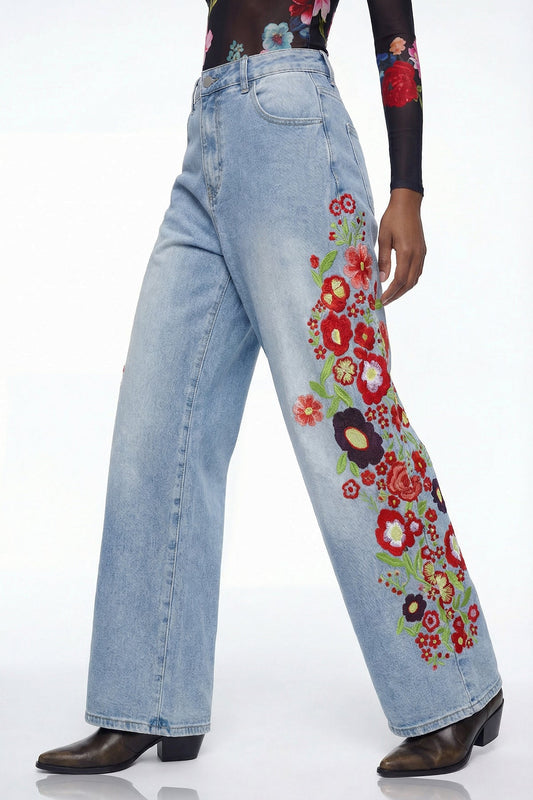Elisaie Flower Embroidered Jeans