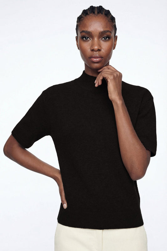 Elisha High Neck Knit T Shirt In Black