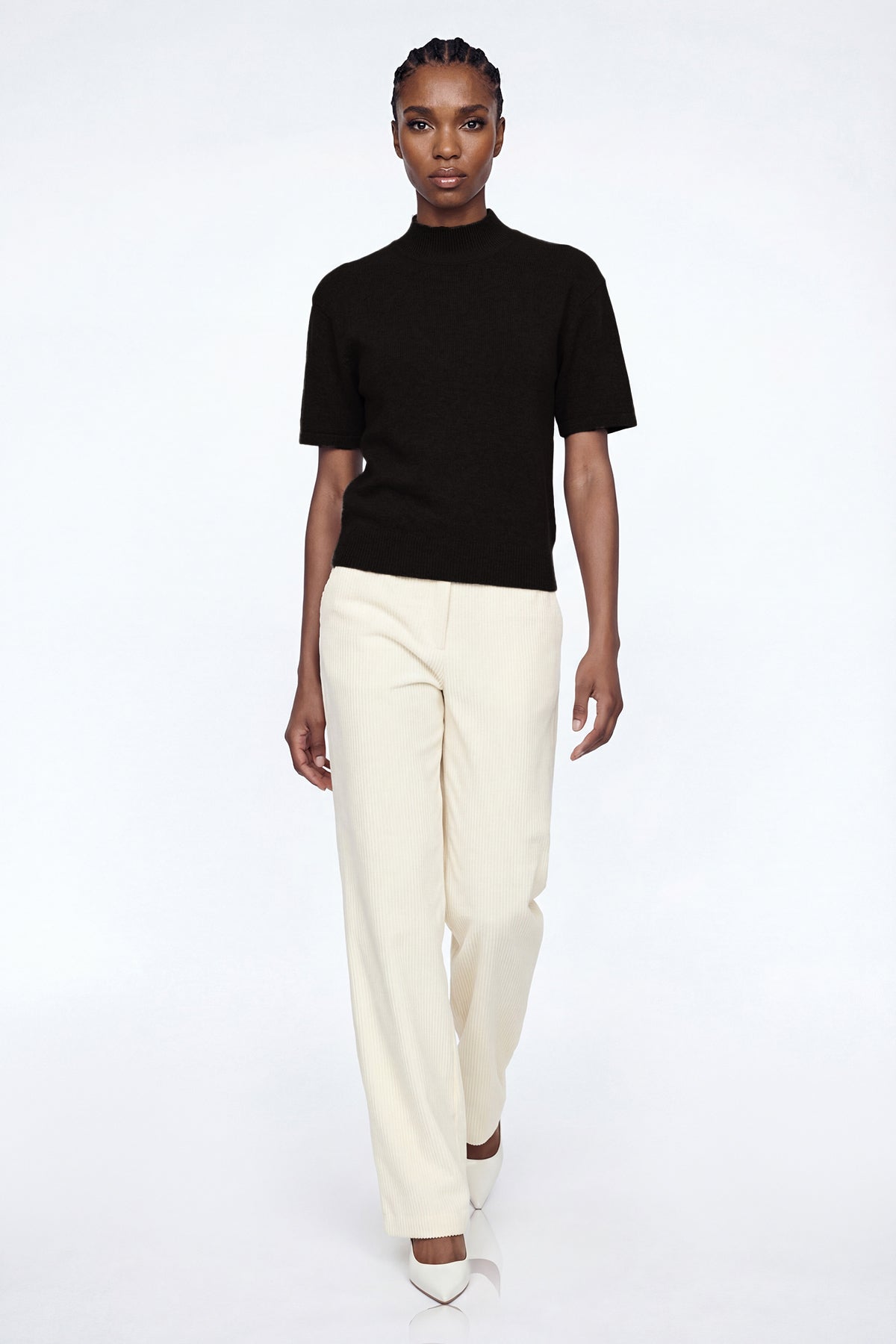 Elisha High Neck Knit T Shirt In Black