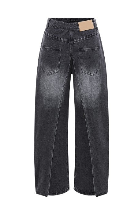 Emely Deconstructed Fake Two-piece Jeans - Black