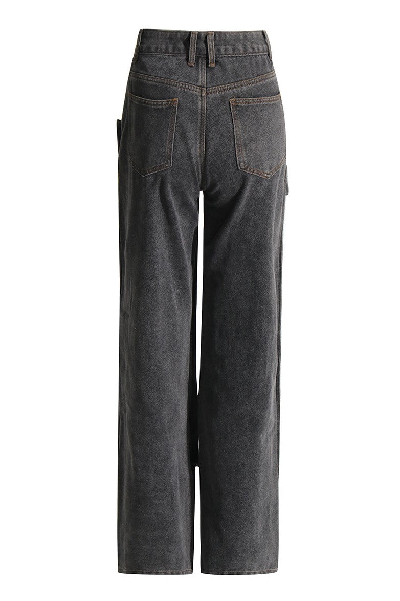 Emmalyn Patchwork Button Jeans - Grey