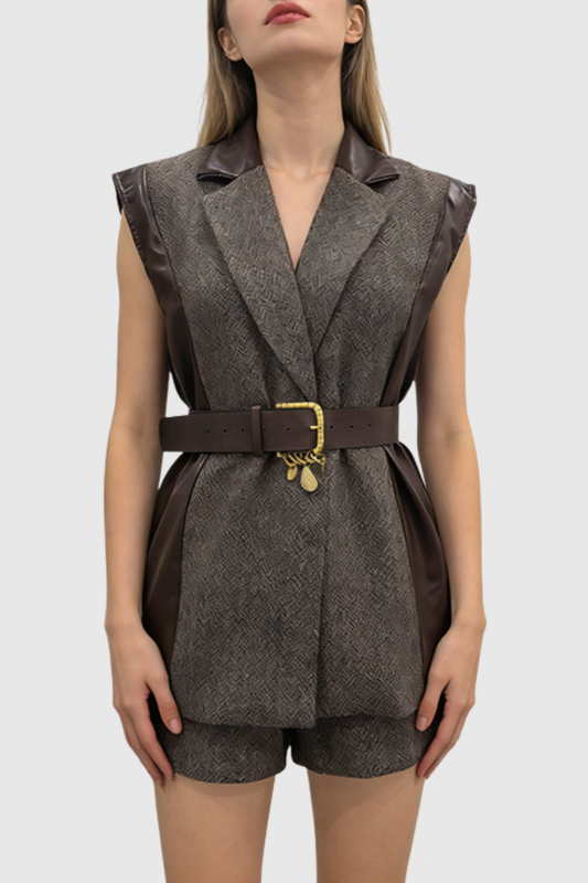Etiena Herringbone Vest & Shorts Set