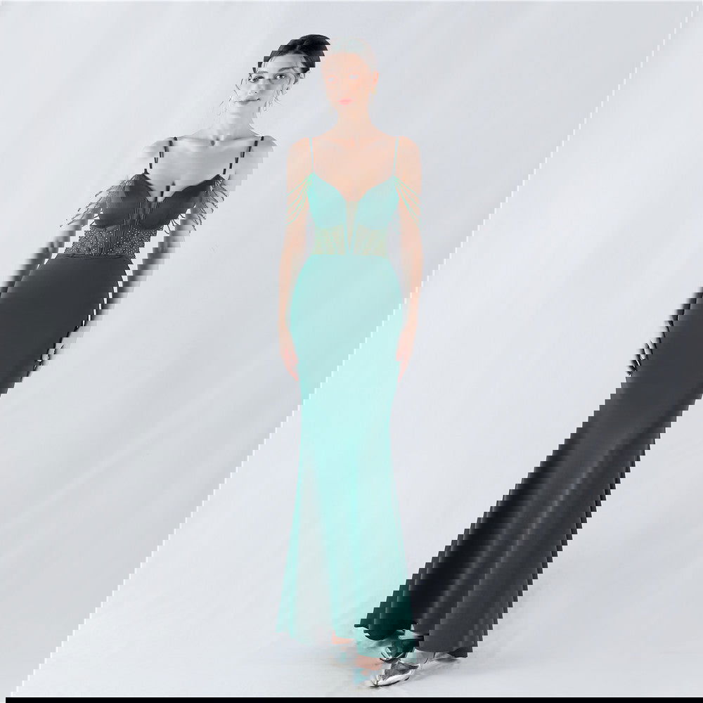 Evening Dress Waist Tight Boning Corset Beaded Rhinestone Cocktail Performance Host Evening Dress