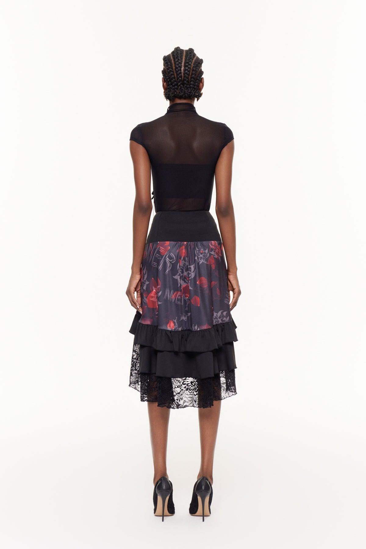 Fabienne Lace Up Lace High Low Skirt