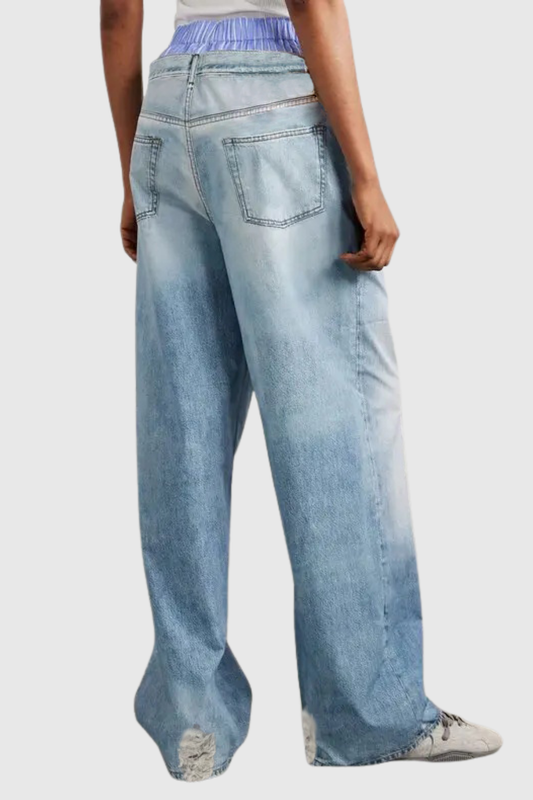 Faiz Deconstruct Grid Ripped Jeans