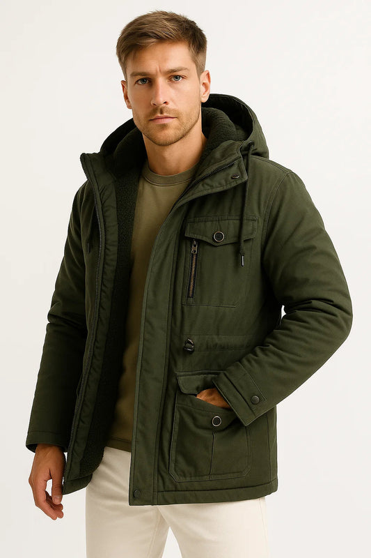 Men's Fleece-Lined Parka | Windproof Hooded Jacket
