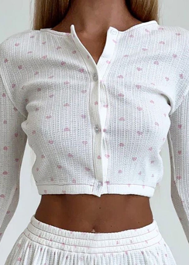 Sweetheart Knit Two-Piece Set – Long Sleeve Top & Flared Shorts