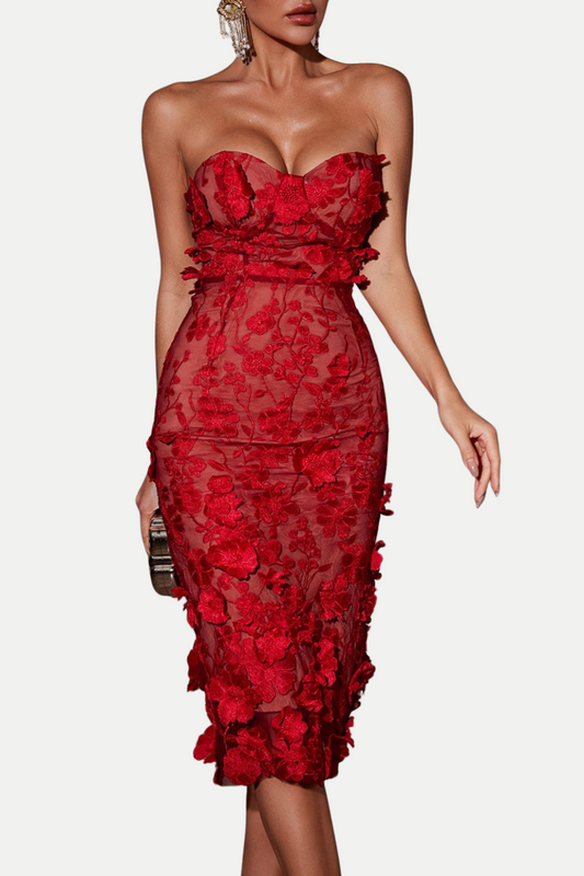 Jameson Strapless Flower Midi Dress