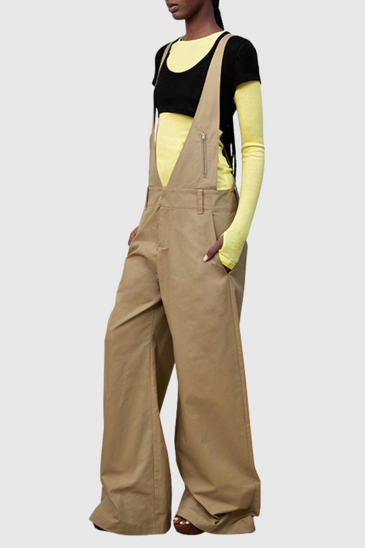 Jasleen V-neck Overalls - Khaki