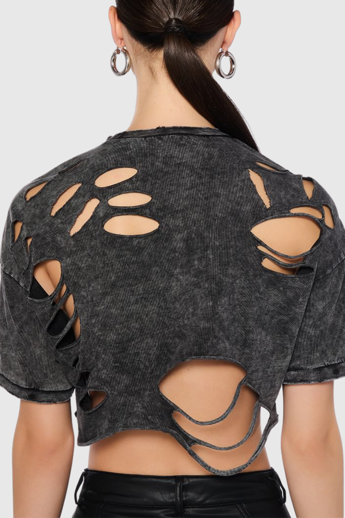 Kira Cutout Paperclip Embellished T-shirt - Grey