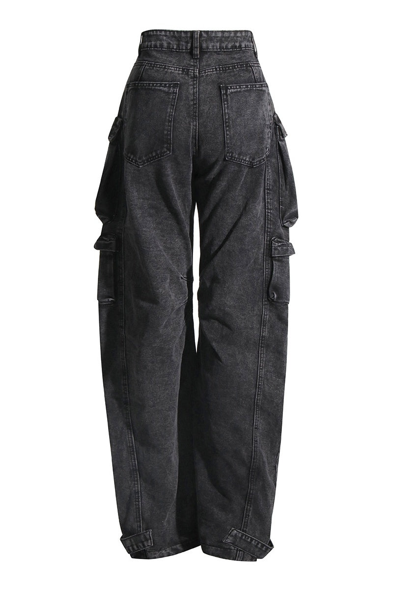 Kynlee Cargo Denim Jeans - Black