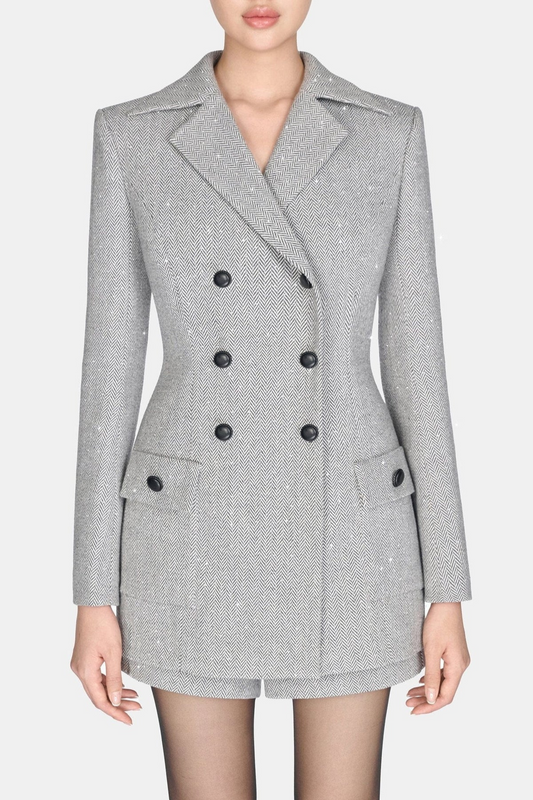 Laurelin Herringbone Double-Breasted Blazer