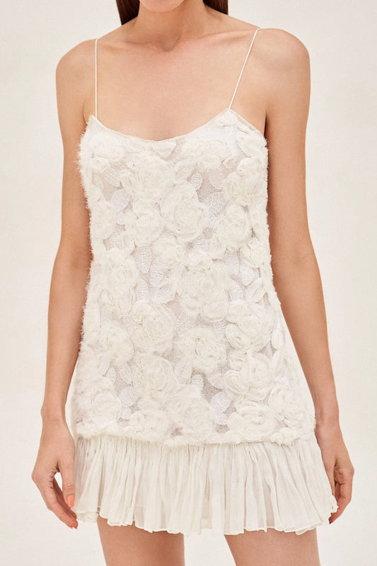 Lillie Spaghetti Floral Ruffle Mini Dress - White