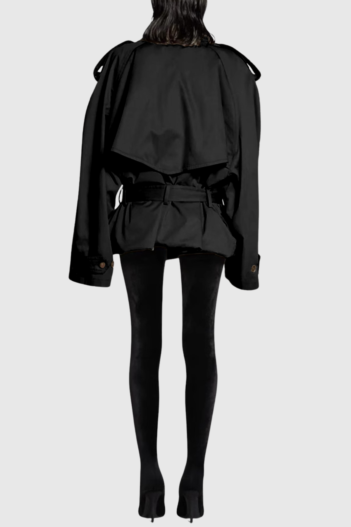Lisane Double Breasted Short Trench Coat - Black
