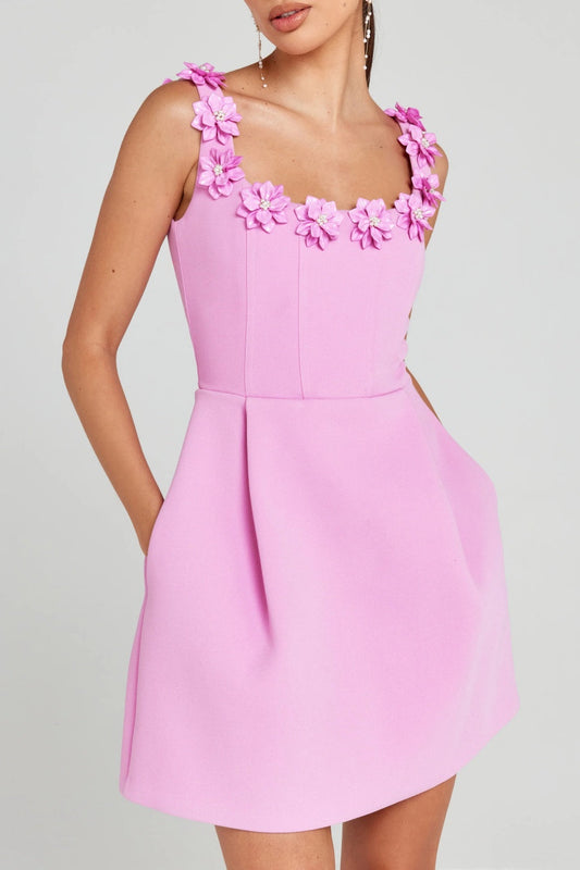 Lyra Floral Embellished Mini Bandage Dress - Pink