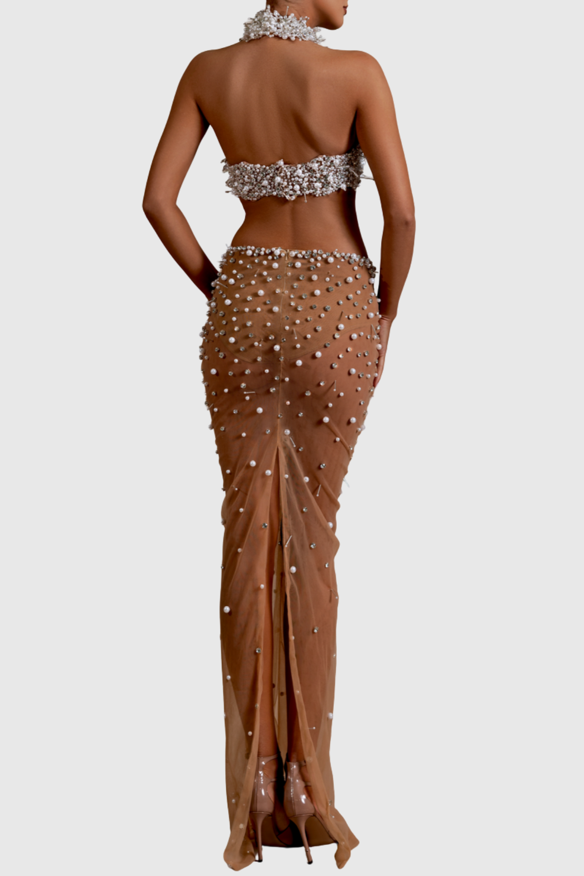 Marka Halte Crystal Pearl Top & Mesh Skirt Set