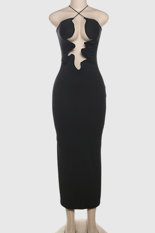 Mohamad Halter Neck Backless Cutout Maxi Dress