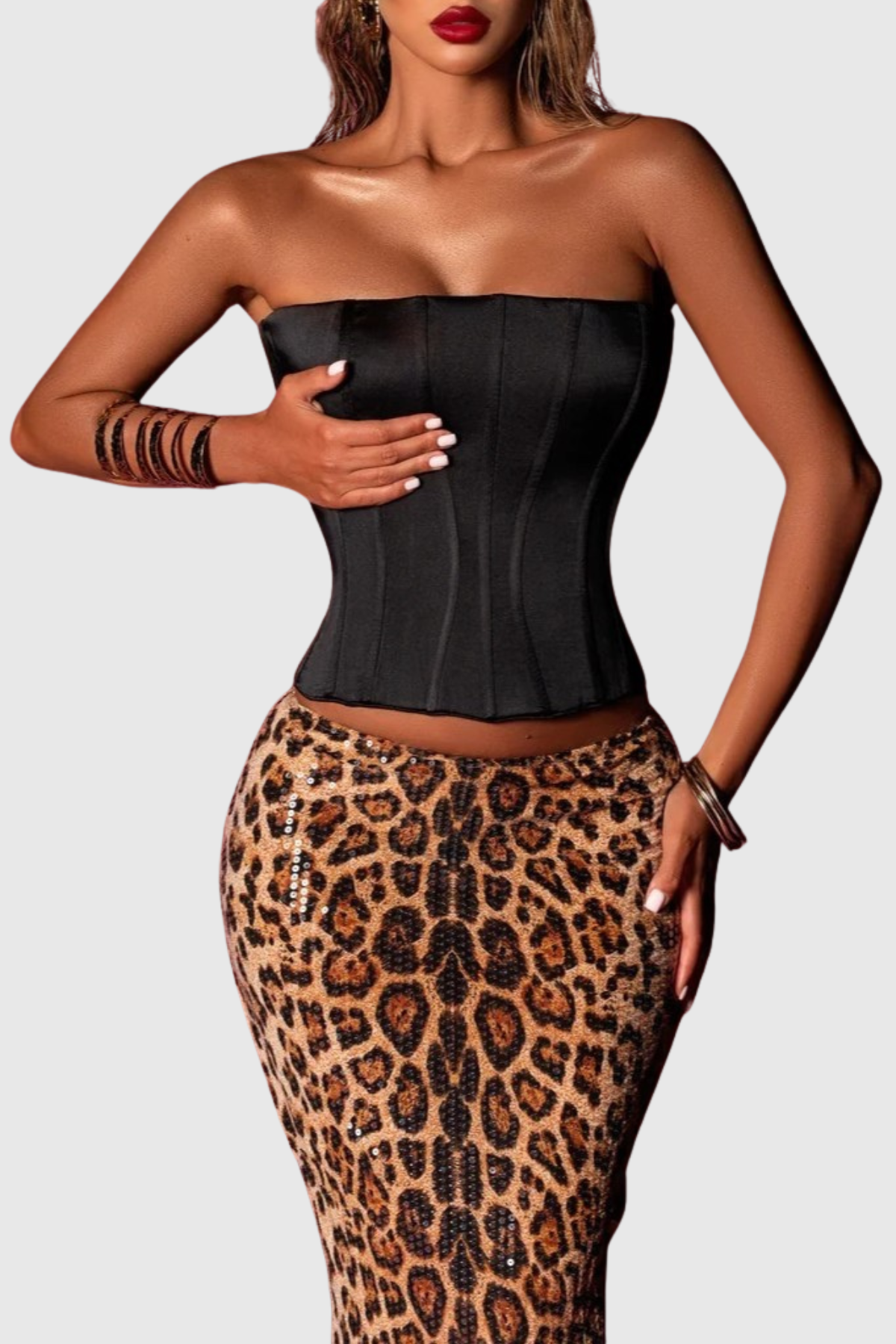 Musa Corset & Leopard Sequin Maxi Skirt