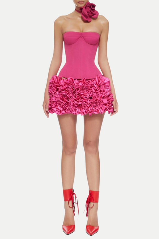 Nuala Floral Lace Up Two Piece Set - Pink