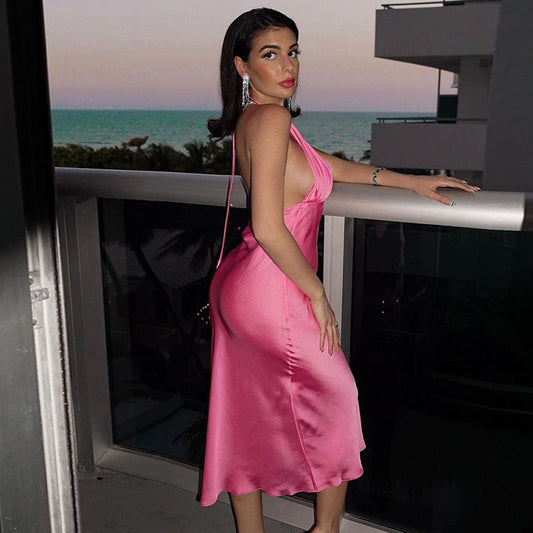 High Waist Midi Dress Strap Type Sleeveless V-neck One-Step Dress Pleated