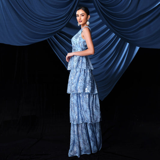 Sleeveless Elegant V neck Long Sequined Cocktail Sequined Evening Dress Bridesmaid