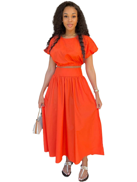 Lantern Sleeve High Waist Princess Dress Two Piece Sets
