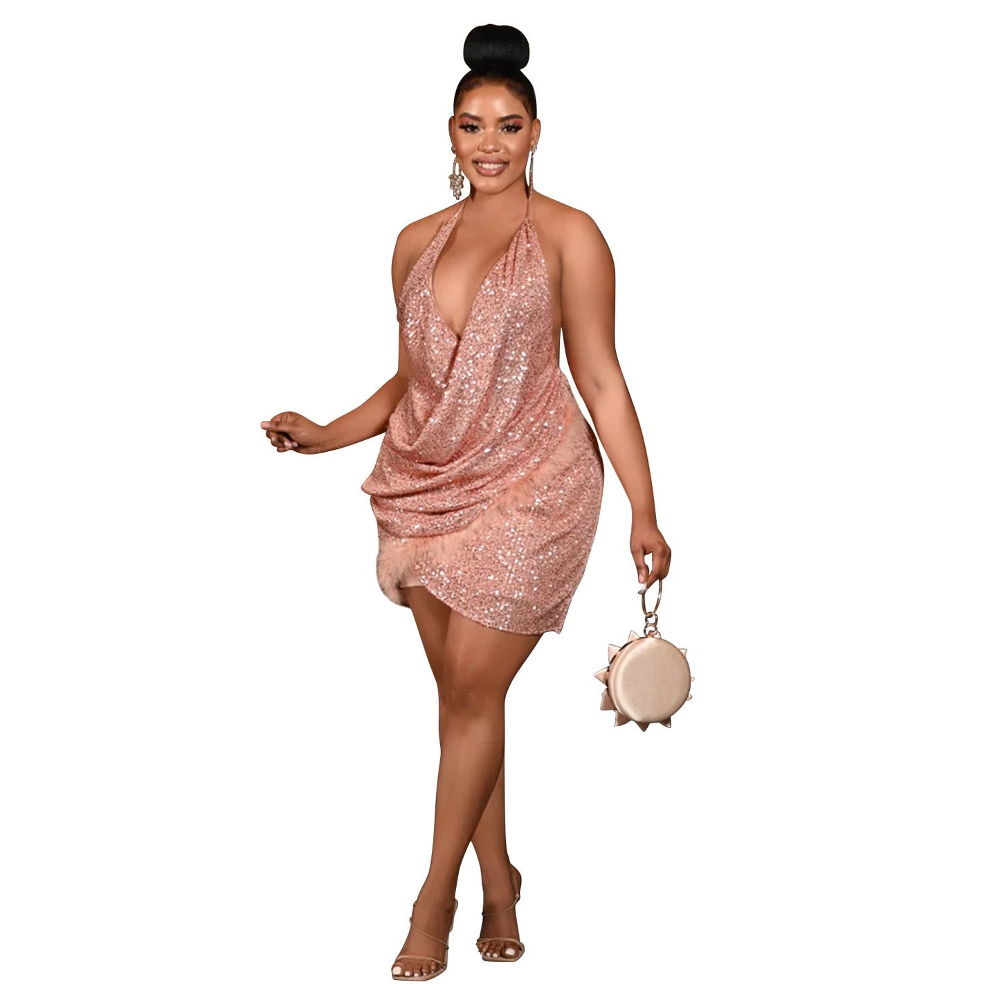 Wear Sequin Suspenders Short Dress One Piece Dress