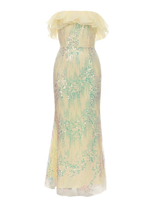 Tube Top Sleeveless Sequined Slim Fit Off Shoulder High End Dress