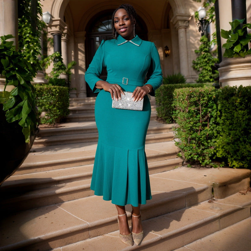 Plus Size Blouse Collar Dress Party Cocktail Fishtail Clothes Dresses