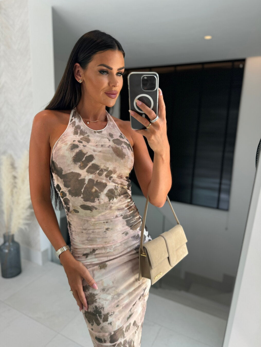 Elegant U Neck Printed Halter Maxi Dress