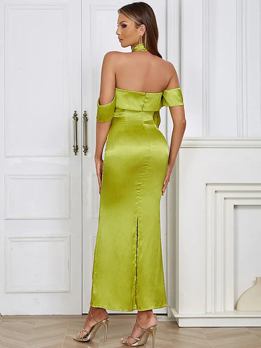 Stylish Strapless Satin Tie Dress