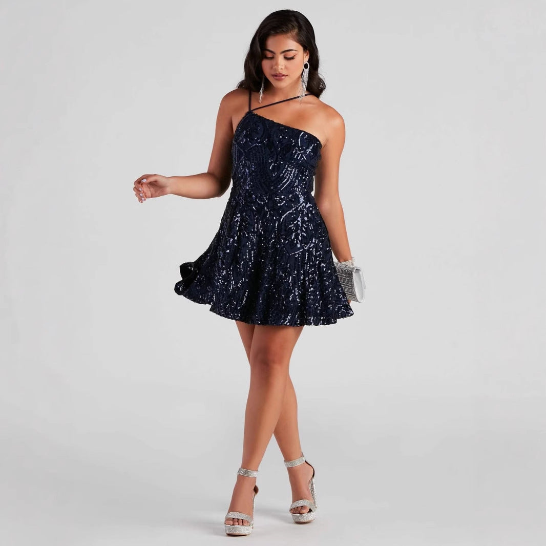 Sequ Dress One Shoulder Sequined Nightclub Party Dress