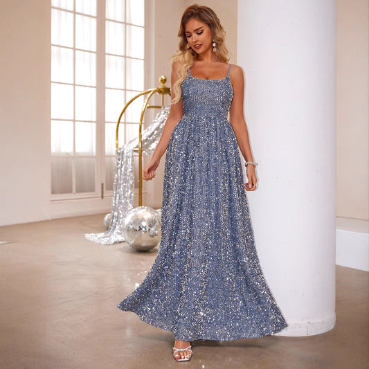 Suspenders Heavy Industry Sequin Large Swing Cocktail Evening Dress