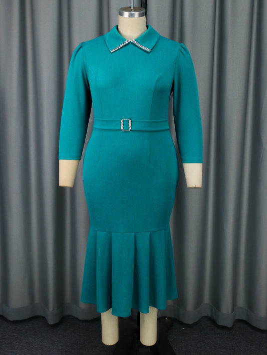 Plus Size Blouse Collar Dress Party Cocktail Fishtail Clothes Dresses