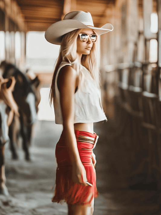 【24-hour shipping out】Western Vintage Red Tassel Shorts