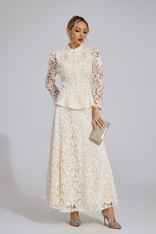 Olwen Apricot Lace Two Piece Set