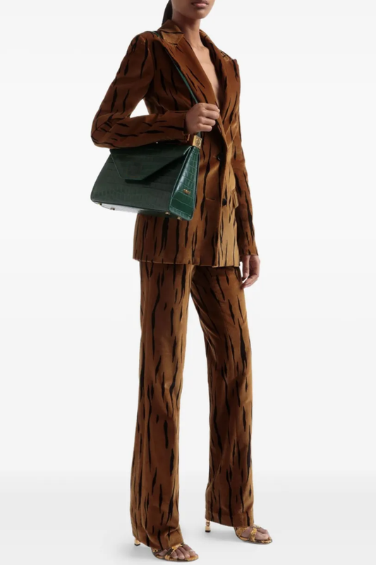 Omaira Tiger Print Velvet Blazer & Pants Set